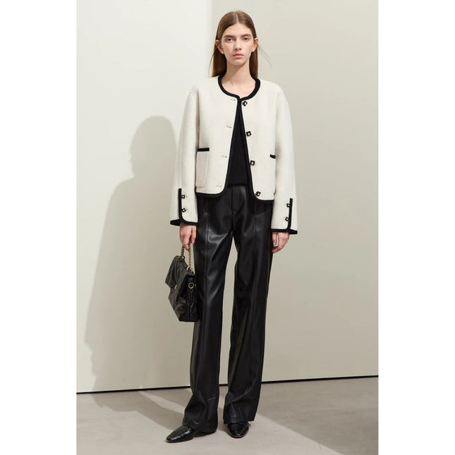 Abrigo de lana de cuello redondo de moda para mujer