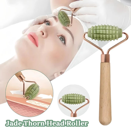 Rodillo de jade y masajeador Gua Sha con mango de madera para reafirmar y adelgazar la piel