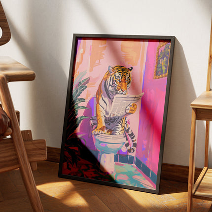 Impression sur toile représentant un tigre dans une salle de bain