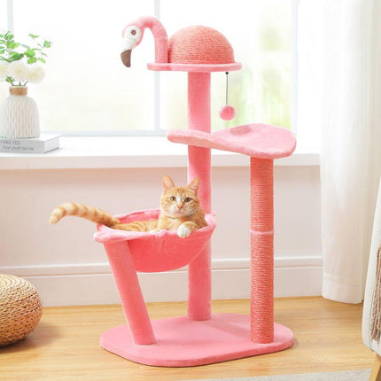 Árbol para gatos Flamingo Pink con postes rascadores de sisal y hamaca