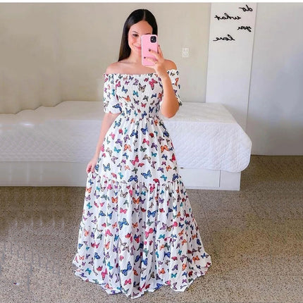 Robe longue à épaules dénudées et à la mode florale pour femme