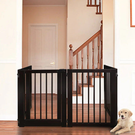 Elegant Espresso Hardwood Freestanding Pet Gate with Walk-Through Door - Wnkrs