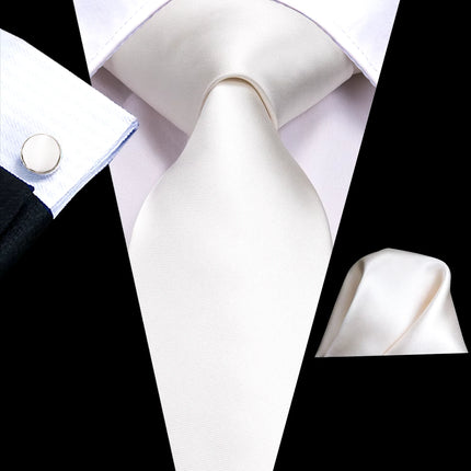 Conjunto clásico de corbata de seda blanca con pañuelo de bolsillo y gemelos