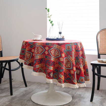 Nappe ronde en jacquard rouge