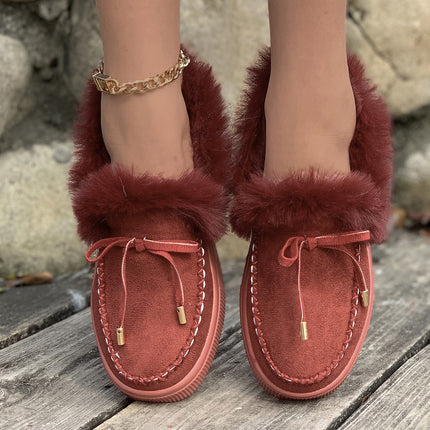 Chaussures d'hiver à tête ronde et semelle épaisse en velours et coton chaud pour femmes