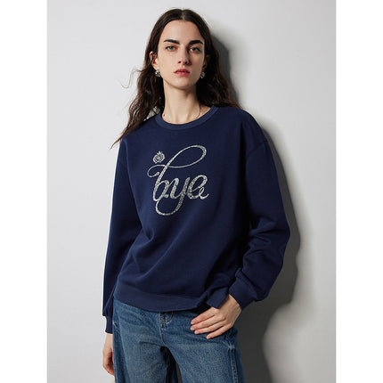 Sudadera con letras y cuentas bordadas de otoño