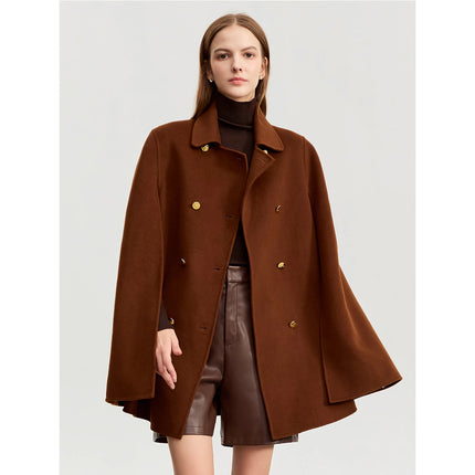 Manteau cape en laine et cachemire vintage pour femme avec ceinture en cuir