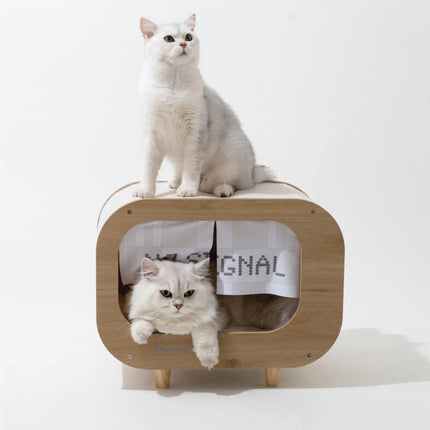 Luxury Wooden Cat House Bed & Condo with Scratching Pad - Wnkrs