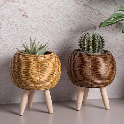 Elegant Nordic-Style Woven Plant Stand with Wooden Legs - Wnkrs