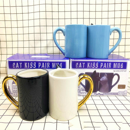 Three-dimensional Cat Couple Ceramic Mug Black And White Cat Kissing - Wnkrs