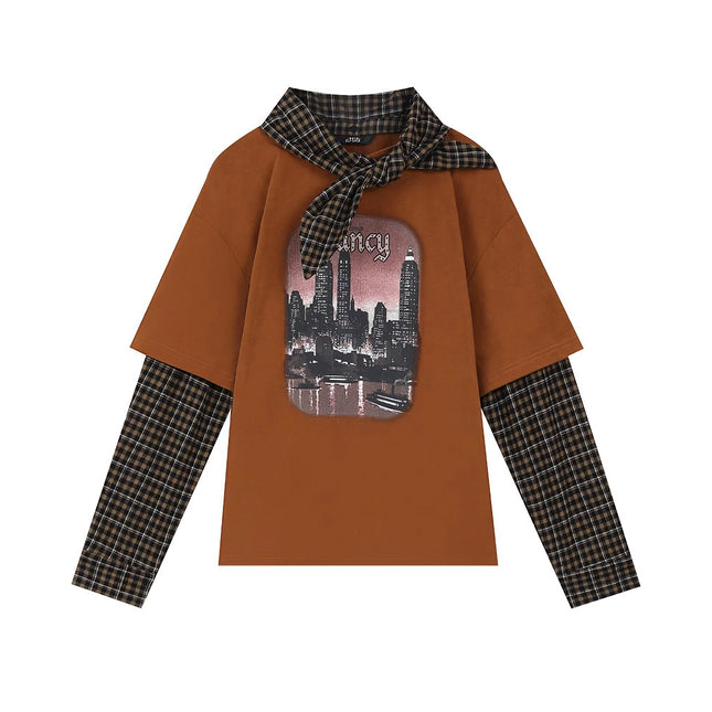 T-shirt épissé à motif d'automne pour femme