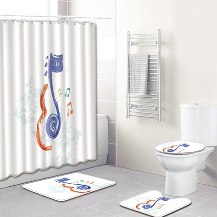 Music Note Music Color Bathroom Carpet Shower Curtain Personality Water-absorbent Non-slip Mat Four-piece - Wnkrs