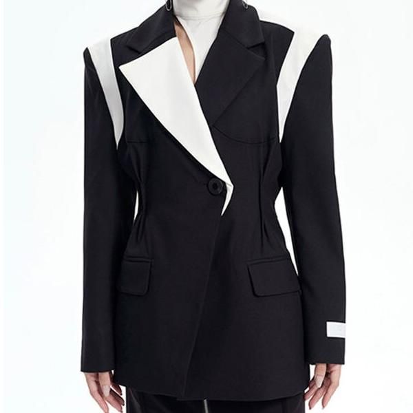 Fashion Women's Blazer: Stylish Contrast Color Designer Jacket