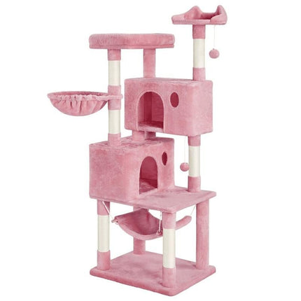 64'' Multi-Level Pink Cat Tree Tower with Condos, Scratching Posts, and Hammock - Wnkrs