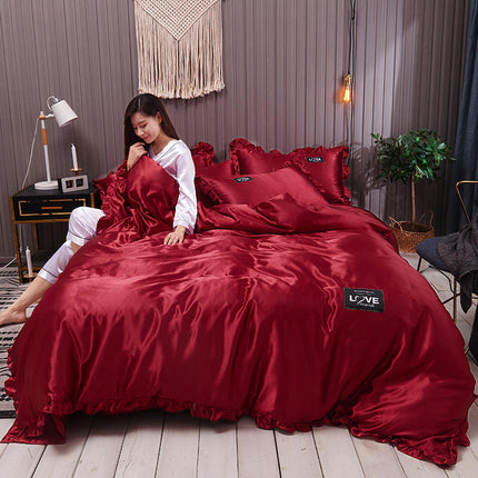 Pure Color Washed Silk Bed Sheet Ice Silk Four-piece Bed Sheet Duvet Cover - Wnkrs