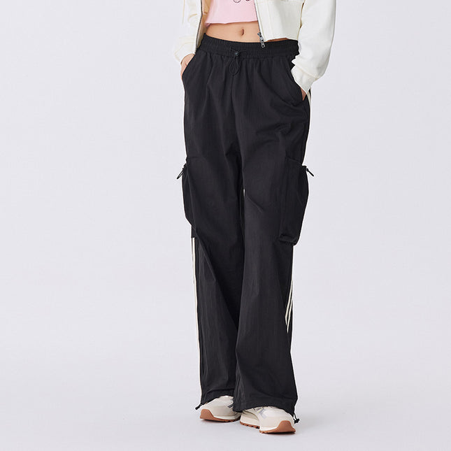 Pantalon large décontracté à taille élastique et cordon de serrage pour femme