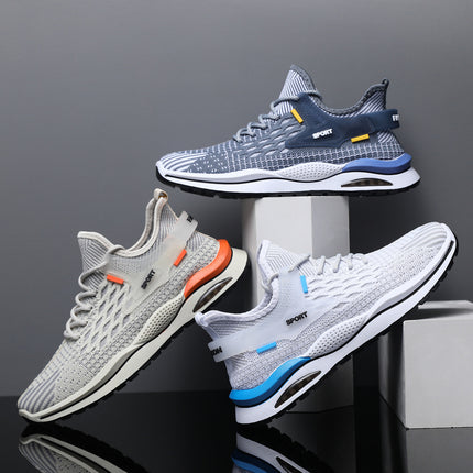 Men's Mesh Sneakers Fashion Striped Plaid Design Lace-up Shoes Casual Lightweight Breathable Sports Shoes - Wnkrs