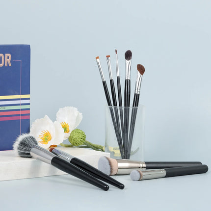 Juego de 9 brochas de maquillaje profesionales para base, contorno, sombras de ojos y difuminado