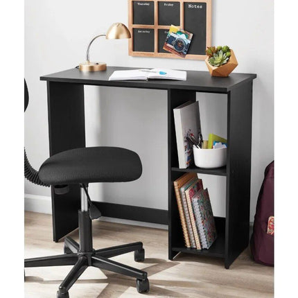 Compact Black Oak Writing Desk with Storage Shelves - Wnkrs