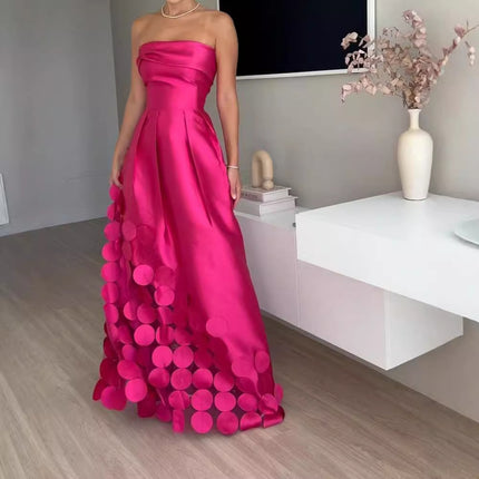 Patchwork Round Satin Tube Top High Waist Dress Evening Gown