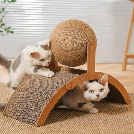 Deluxe Wooden Cat Scratcher with Sisal Ball - Wnkrs