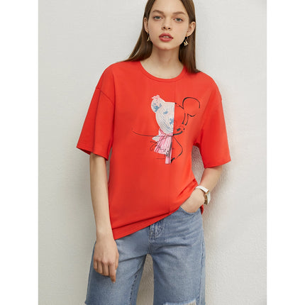 Camisetas minimalistas de manga corta con estampado elástico y largo hasta la rodilla para mujer