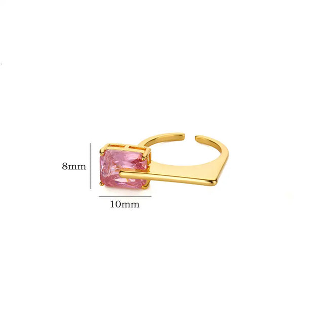 Bague tendance plaquée or avec zircon carré rose