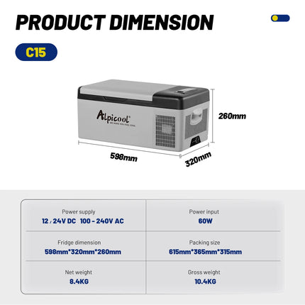 Mini réfrigérateur congélateur C15 pour voiture et voyage avec compresseur