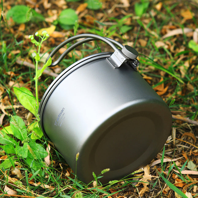 Olla de titanio para acampar de 1,1 l con bolsa de almacenamiento