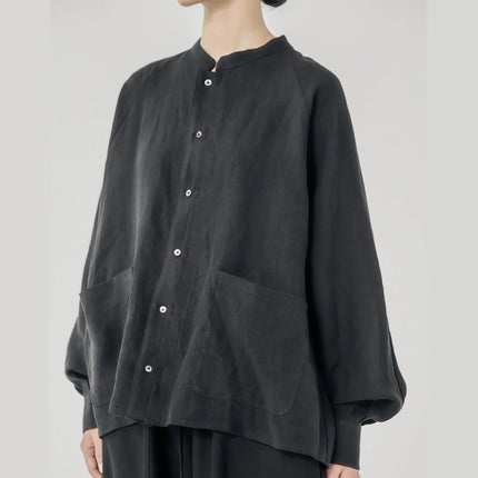 Chemise à manches longues oversize en lin rétro