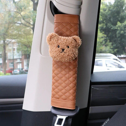 Cute Bear Car Seatbelt Cushion for Kids - Soft Leather Shoulder Strap Pad - Wnkrs