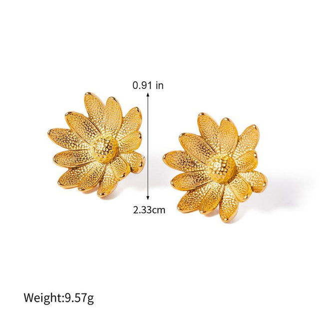 Boucles d'oreilles à tige en acier inoxydable plaqué or 18 carats en forme de marguerite pour femme