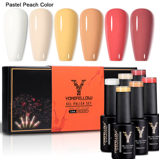 Kit de 6 esmaltes de uñas en gel con purpurina naranja y amarilla otoñal