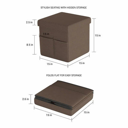 2-Pack Square Foldable Storage Ottoman with Pockets - Wnkrs