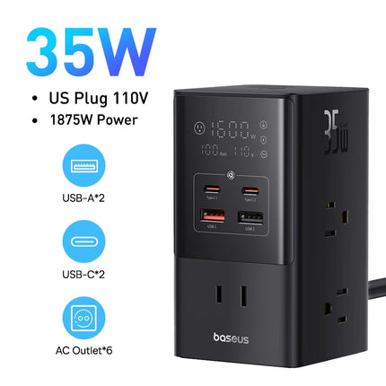 35W Fast Charger 7-in-1 Power Strip with Digital Display