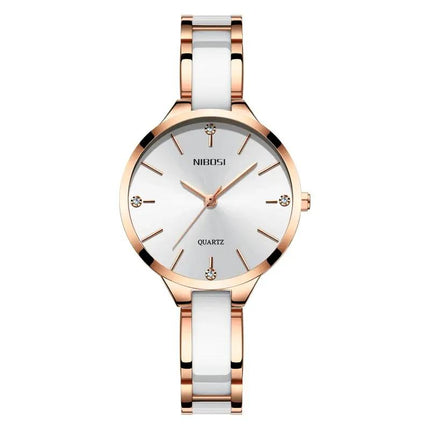 Montre élégante pour femme avec bracelet en céramique et aiguilles lumineuses