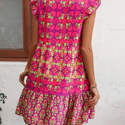 Printed Sleeveless Dress Summer Fashion V-Neck Lace-up Straight Dresses For Womens Clothing