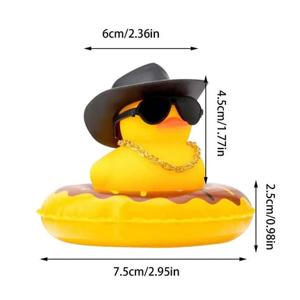 Mini Rubber Duck Car Ornaments Dashboard Interior Decor Cowboy Hat Duck With Scarf Sunglasses Kids Toys Gifts Car Accessories - Wnkrs