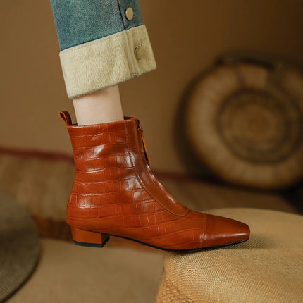 Bottes chaudes élégantes en cuir véritable avec fermeture éclair sur le devant