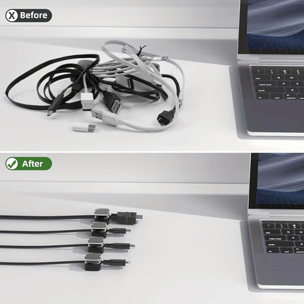 6 clips magnéticos para gestión de cables: organizador de cables para escritorio y ganchos de pared para teléfono, datos y cargador