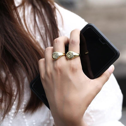 Gold Color Chunky Initial Open Ring - Wnkrs