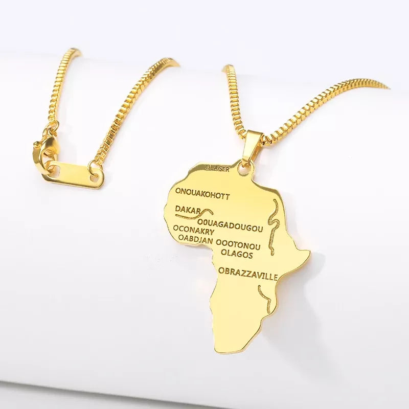 Gold Color African Map Pendant Necklace