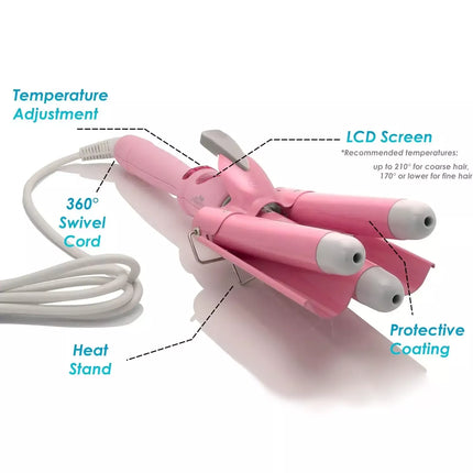 Wave Ceramic Triple Barrel Curling Iron Wand with LCD Display - Wnkrs