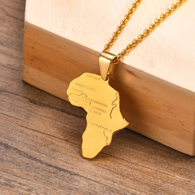 Gold Color African Map Pendant Necklace - Wnkrs