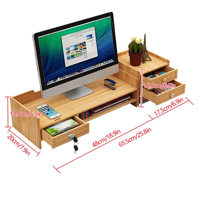 Wooden Desk Organizer with Drawer & Monitor Riser - Wnkrs