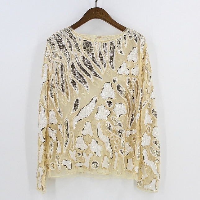 Women's Silver Leopard Sequined Blouse - Wnkrs