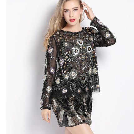 Women's Sequined Floral Pattern Blouse - Wnkrs