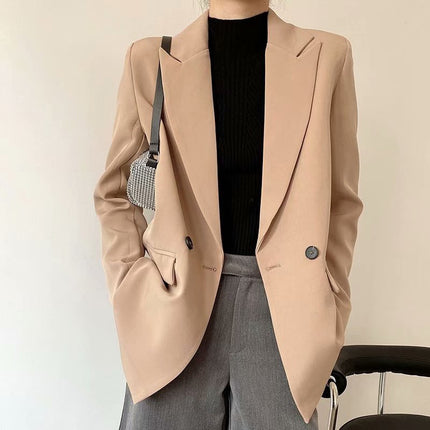 Women's Beige Double Breasted Blazer - Wnkrs