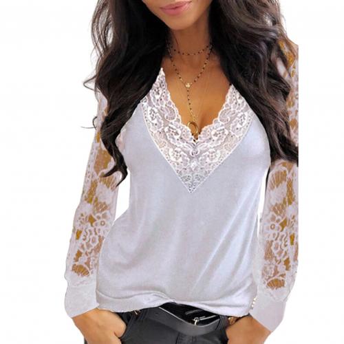 Women's Lace Deep V Neck Long Sleeved Shirt - Wnkrs