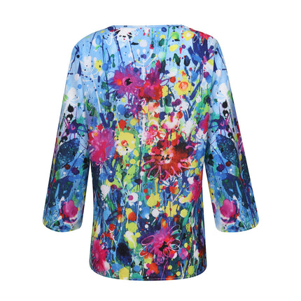 Women's Flower Printed V-Neck Blouse - Wnkrs